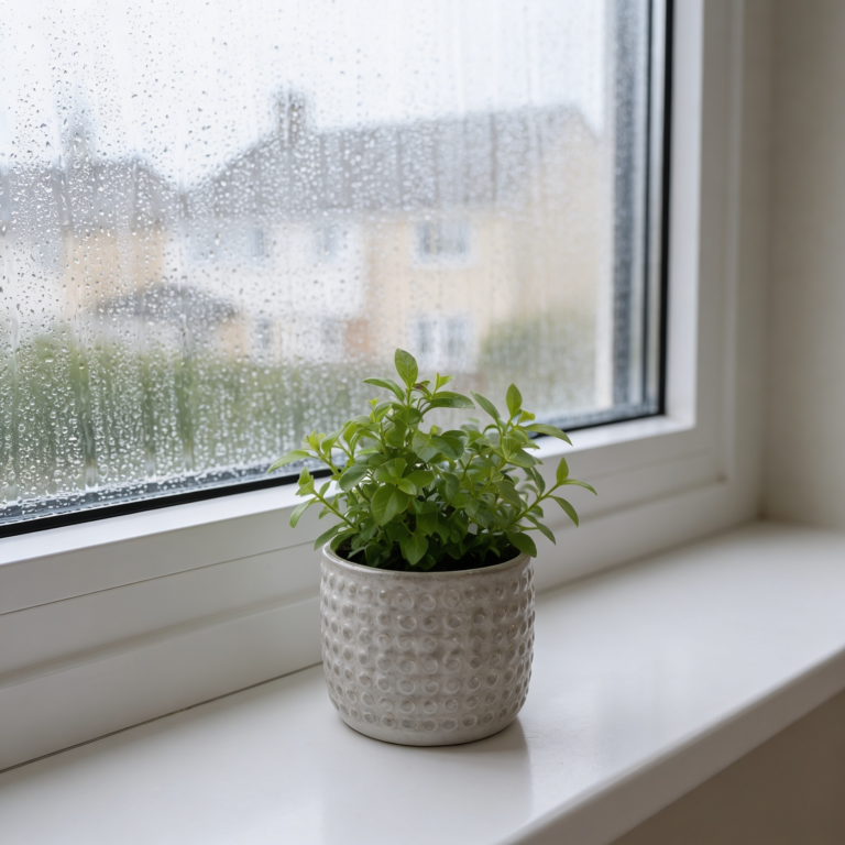 Condensation on window inside a UK home during cold weather