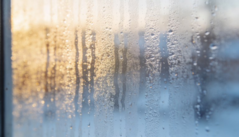 Condensation droplets forming on a house window