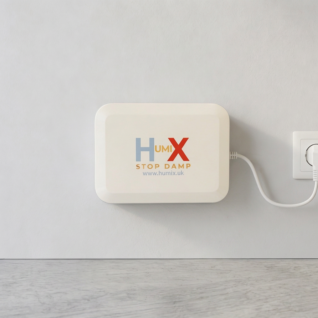 HUMIX electro-physical damp control device installed on an interior wall